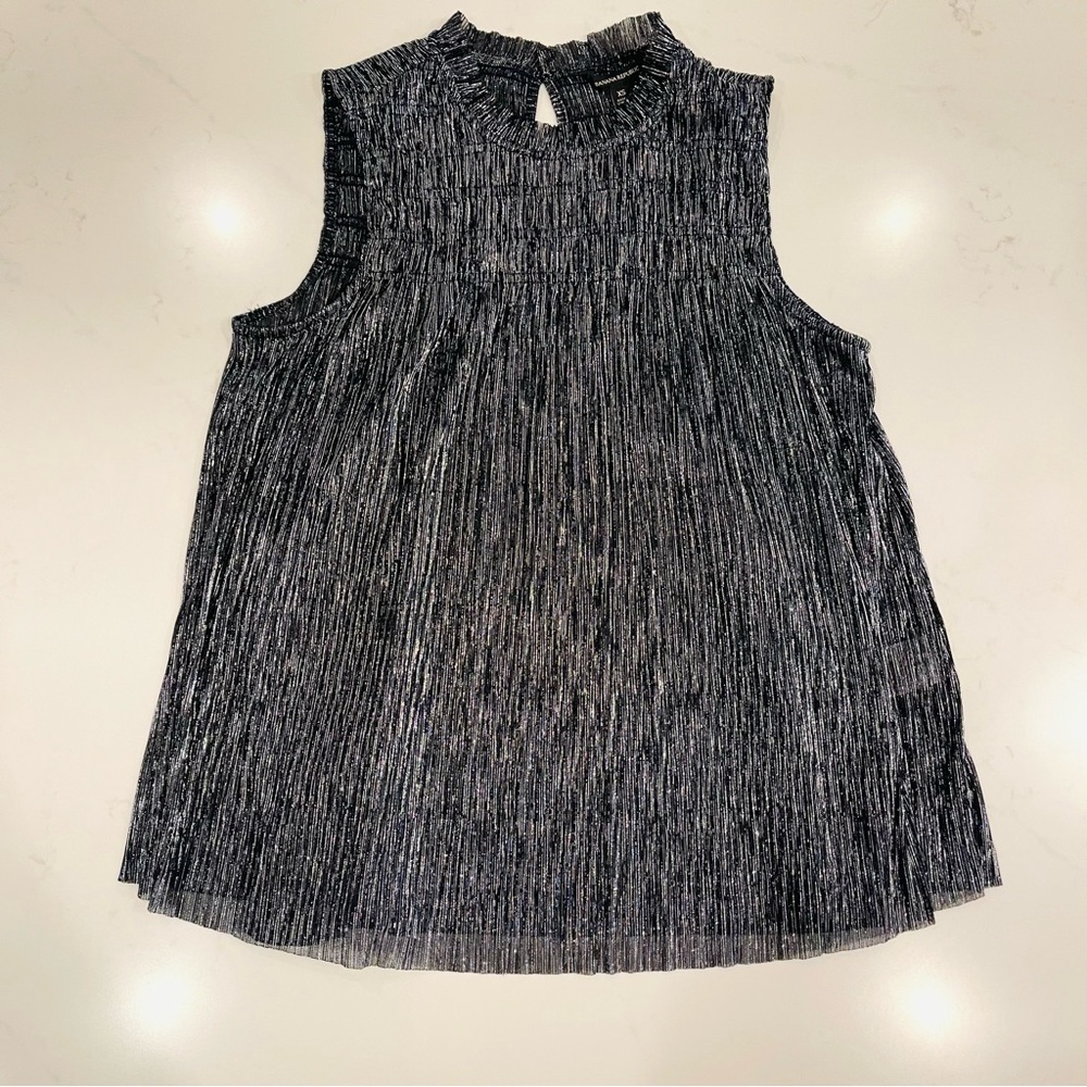 Banana Republic: Ruffled Collar Sleeveless Metallic Black Party Top  : XS